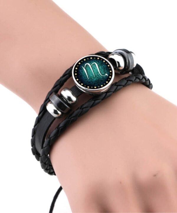 European and American Hand-knitted Beaded Retro DIY Bracelet Constellation Leather Punk Fashion Bracelet, Scorpion, Capricorn, Virgo, Leo, Libra, Gemini, Taurus, Aquarius, Sagittarius, Pisces, Cancer, Aries