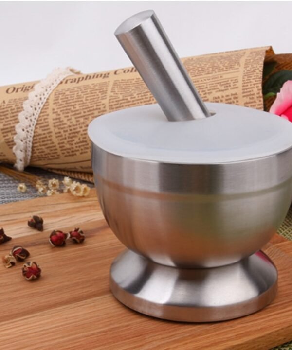 Kitchen Stainless Steel Garlic Food Mortar with Cover, Size: Small, Size: Large