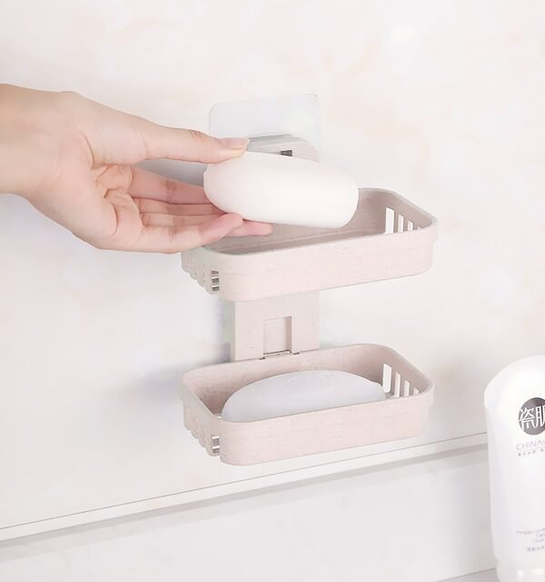 Wall Hanging Traceless Double-deck PP Soap Holder Bathroom Storage Shelf