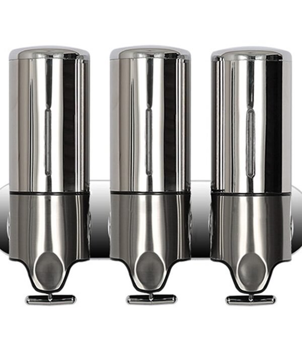 Triple Hotel Shower Manual Dispenser Wall Mounted Washing Liquid Shampoo Soap Bottle, Capacity: 1200ml, 1200ml/Stainless Steel
