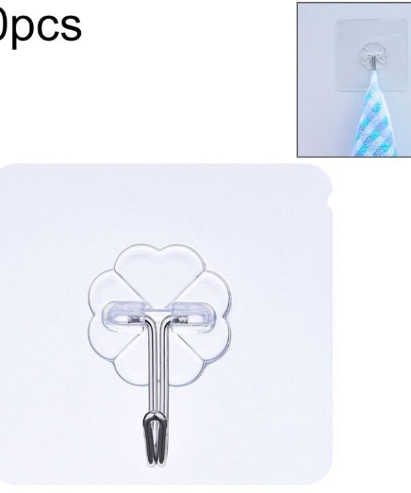 10pcs PVC + Stainless Steel Thick Plum Shape Seamless Adhesive Hook Waterproof Transparent Strong Stick Hook Kitchen Wall Mount