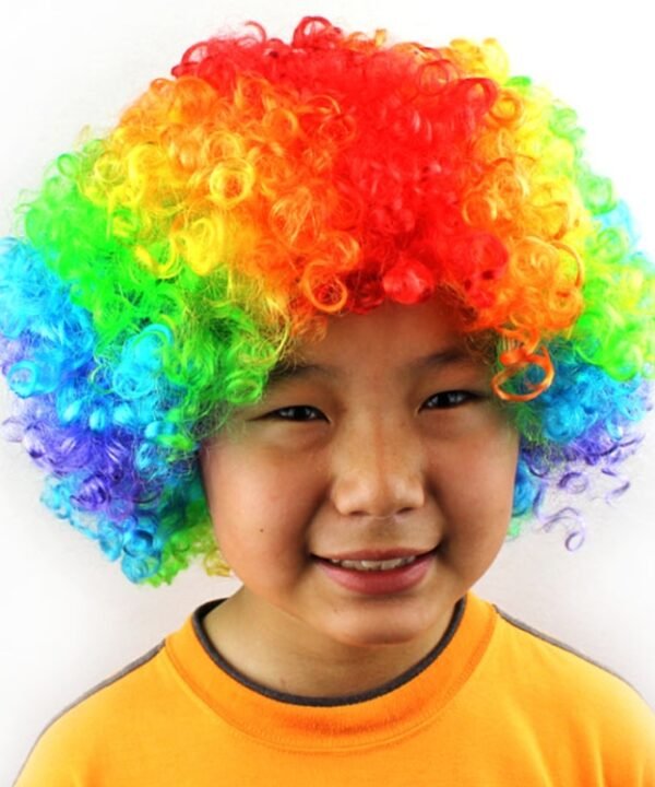 Colorful Wild-Curl Up Crown Party Cosplay Headwear Wavy Short Polyester Yarn Made Wigs For Adult And Child