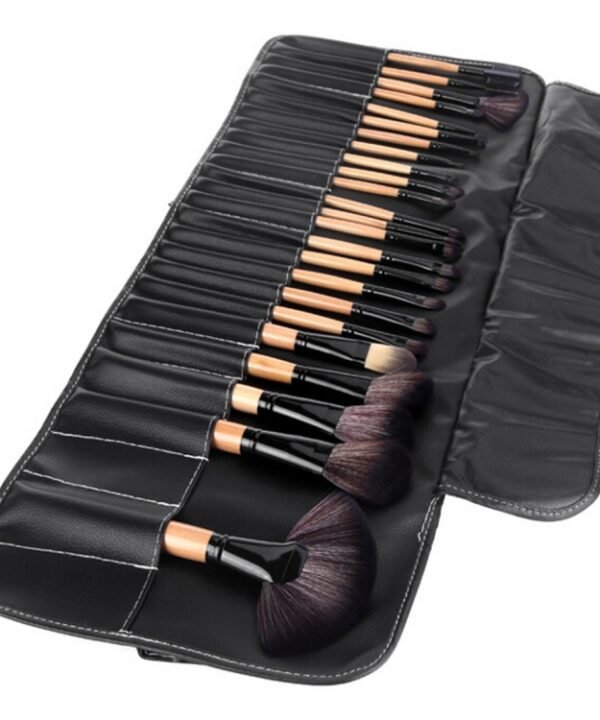32 PCS Wood Color Handle Makeup Brush Set Beauty Kit + PU Leather Carrying Case