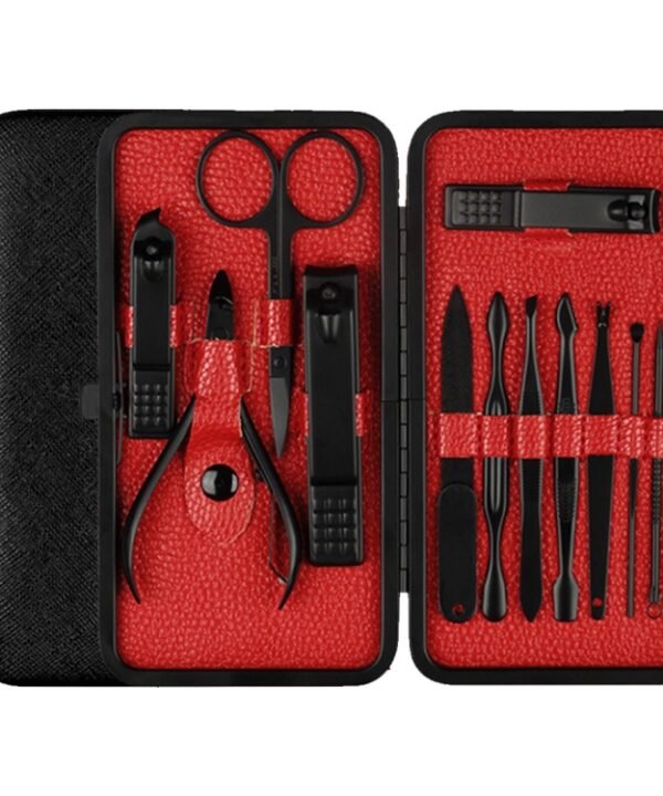 12 in 1 Advanced Stainless Nail Care Clipper Pedicure Manicure Kits with Leather Case, Red+Black, Yellow+Black