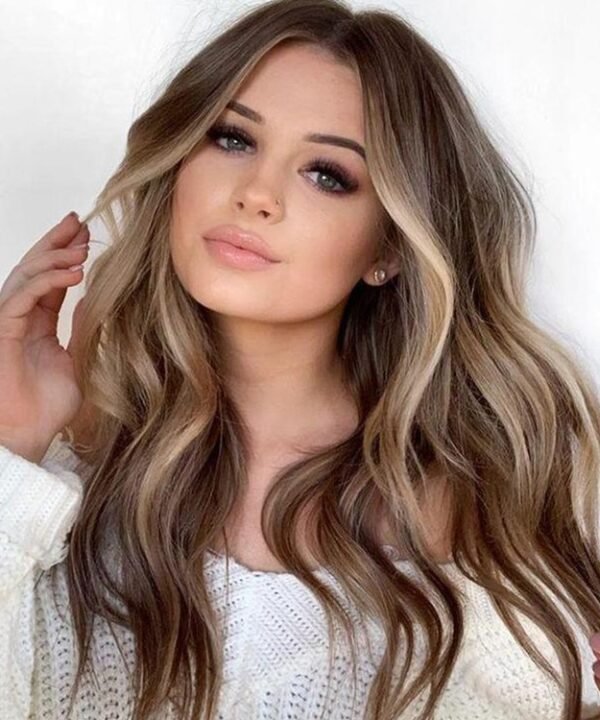 A557 Ladies Mid-point Big Wave Linen Brown Mixed Color Long Curly Wig