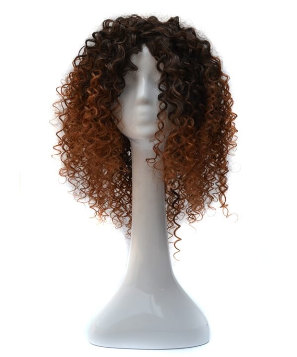 European and American Black Gradient Light Brown Wig Headgear with Short and Small Curly Hair for Women