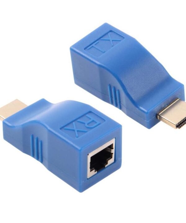 HDMI to RJ45 Extender Adapter (Receiver & Transmitter) by Cat-5e/6 Cable, Transmission Distance: 30m, Single RJ45 Blue