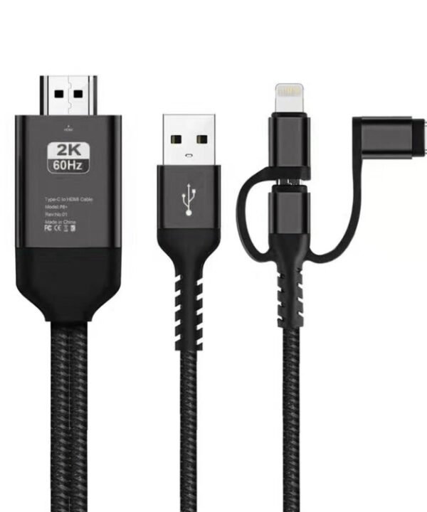 3 in 1 Micro USB + USB-C / Type-C + 8 Pin to HDMI HDTV Cable