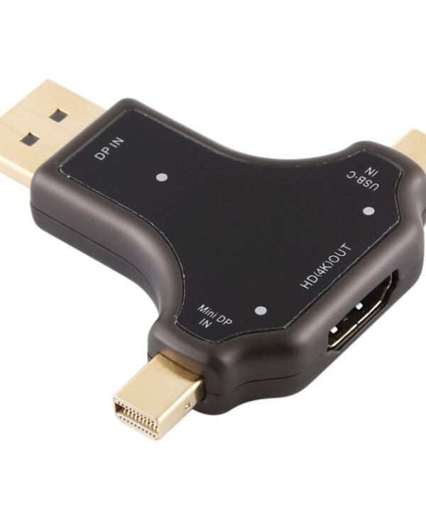 D63A DisplayPort + Mini DP + UCB-C / Type-C Male to HDMI Female 3 in 1 Adapter
