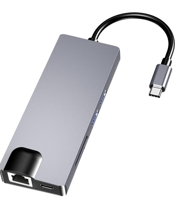 HW-TC12 8 In 1 Type-C / USB-C Multifunctional Extension HUB Adapter Hdmi / Vga Hub Card Reader + Network Card