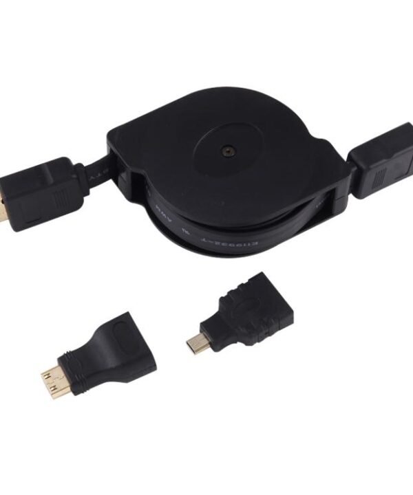 1m HDMI Male to HDMI Male Retractable Video Audio Connector Adapter Cable with Mini HDMI & Micro HDMI Adapters for HDTV Monitor & Projector & PC & Cameras & Tablets & Smartphones