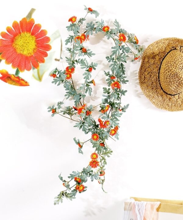 Daisy Leaf Artificial Flower Vine Interior Background Wall Window Decoration, Length: 1.75m