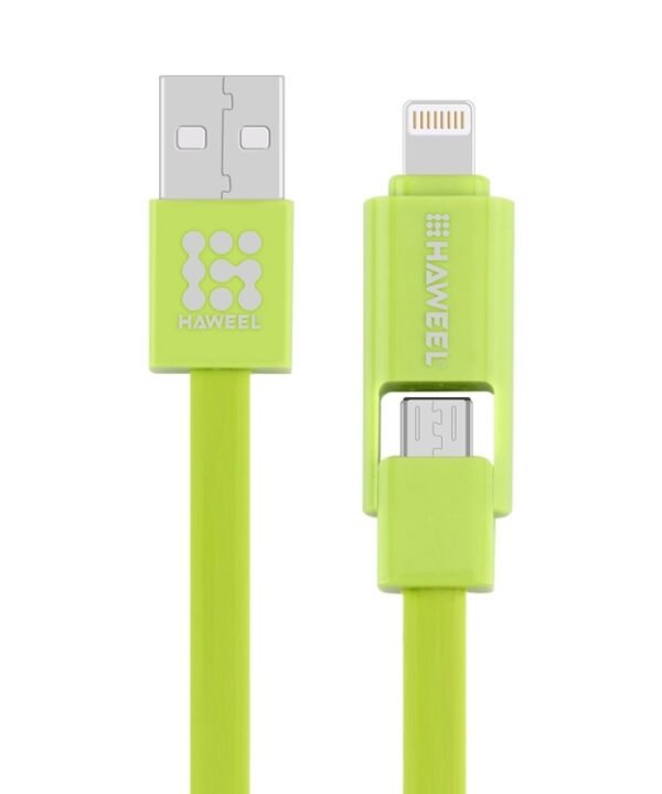 HAWEEL 1m 2 in 1 Micro USB & 8 Pin to USB Data Sync Charge Cable, 2 in 1 Cable in two connectors, 2 in 1
