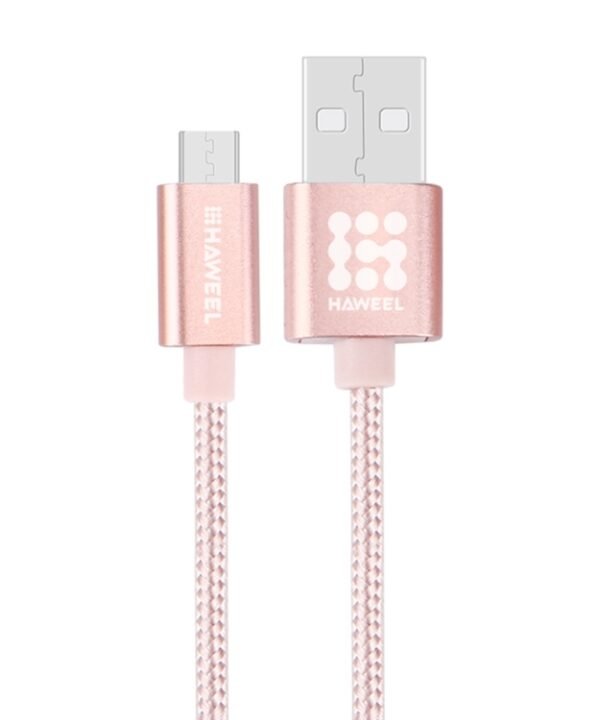 HAWEEL 1m Woven Style Metal Head 3A High Current Micro USB to USB Sync Data Charging Cable, For Samsung, Huawei, Xiaomi, LG, HTC and other Smartphones(Rose Gold)