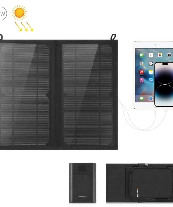HAWEEL 12W 2 Panels Foldable Solar Panel Charger Bag with 5V / 3.1A Max Dual USB Ports, Support QC3.0 and AFC