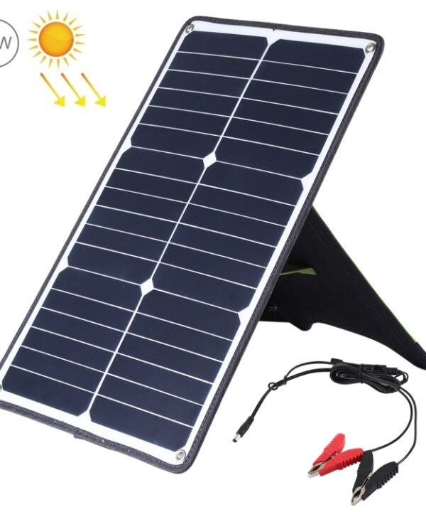 HAWEEL Portable 20W Monocrystalline Silicon Solar Power Panel Charger, with USB Port & Holder & Tiger Clip, Support QC3.0 and AFC