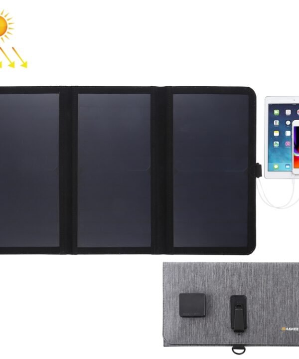 HAWEEL 21W Ultrathin 3-Fold Foldable 5V / 3A Solar Panel Charger with Dual USB Ports, Support QC3.0 and AFC, Ultrathin 21W