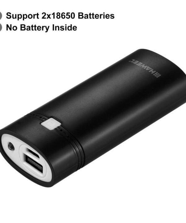 HAWEEL DIY 2x 18650 Battery (Not Included) 5600mAh Power Bank Shell Box with USB Output & Indicator, DIY 2 Batteries(Black), DIY 2 Batteries(White)