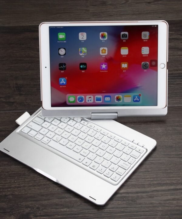F102AS For iPad 10.2 inch Colorful Backlit Rotatable Bluetooth Keyboard Leather Tablet Case with Pen Slot Function