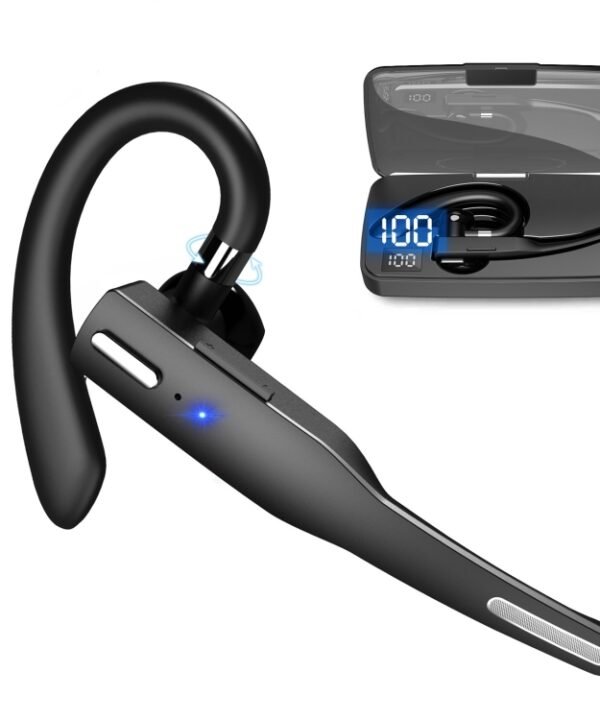 YYK-525 Single Rotatable Earhook Noise Cancelling Wireless Bluetooth Earphone with Charging Box & Digital Display