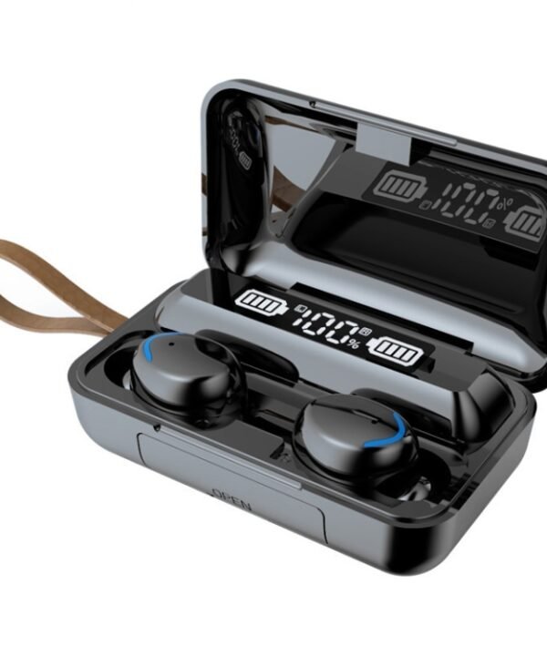 F9-5C LED Light + Digital Display Noise Reduction Bluetooth Earphone with Hand Strap, F9-5C LED Light with Strap Black, F9-5C LED Light with Strap White