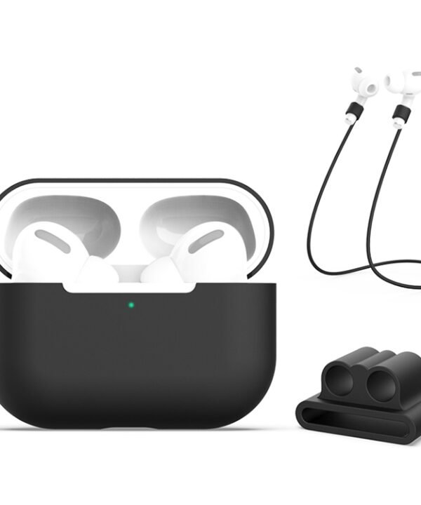 For AirPods Pro 3 in 1 Silicone Earphone Protective Case + Earphones Buckle + Anti-lost Rope Set