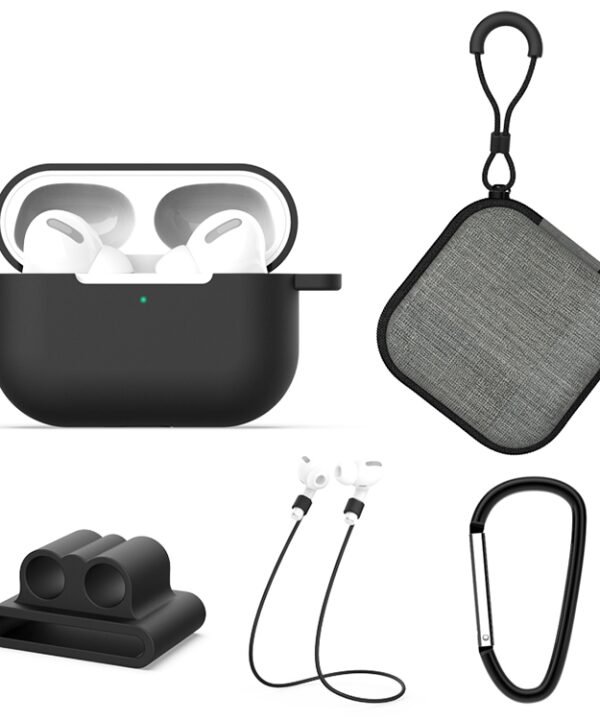 For AirPods Pro 5 in 1 Silicone Earphone Protective Case + Earphone Bag + Earphones Buckle + Hook + Anti-lost Rope Set, For AirPods Pro