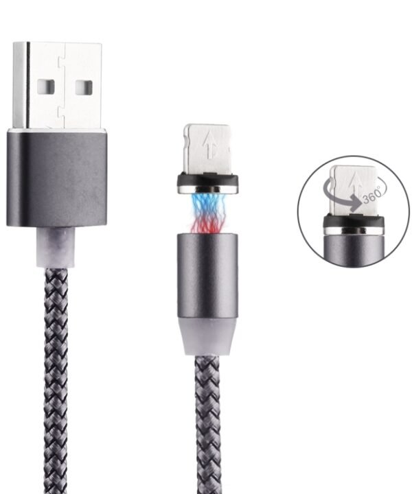 360 Degree Rotation 8 Pin to USB 2.0 Weave Style Magnetic Charging Cable with LED Indicator, Cable Length: 1m