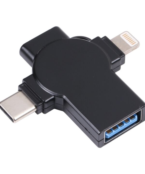 X09 4 in 1 USB to Dual 8 Pin+USB-C/Type-C Interface OTG Adapter, 4 in 1
