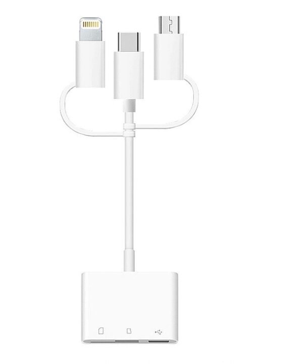 3 in 1 8-Pin And Micro USB And Type-C to TF & SD Card Reader USB OTG Extender Adapter