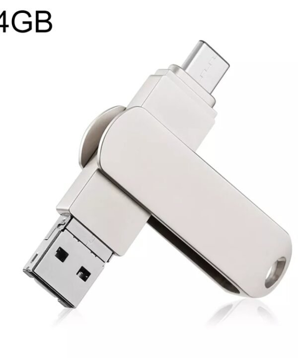 RQW-10X 3 in 1 USB 2.0 & 8 Pin & USB-C / Type-C 64GB Flash Drive, for iPhone & iPad & iPod & Most Android Smartphones & PC Computer