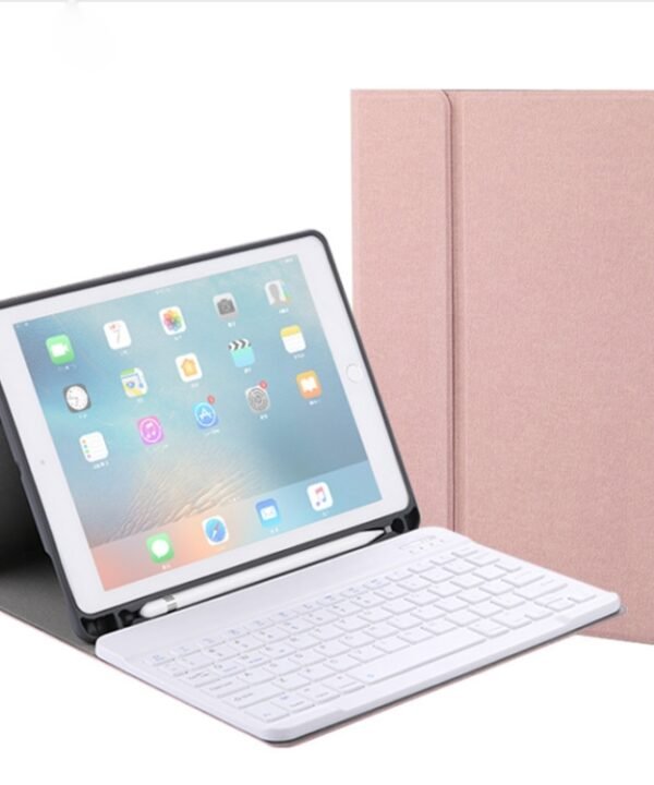 RK508 For iPad Air 2 & Air 1 / Pro 9.7 inch & 2017 iPad & 2018 iPad Silk Texture Detachable Plastic Bluetooth Keyboard Leather Tablet Case with Stand & Pen Slot Function