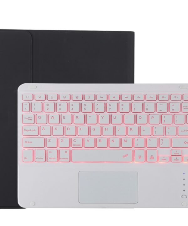 TG11BCS Detachable Bluetooth White Keyboard Microfiber Leather Tablet Case for iPad Pro 11 inch (2020), with Backlight & Touchpad & Pen Slot & Holder, White Keyboard