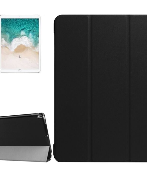 For iPad Pro 10.5 inch PU Litchi Texture 3-folding Smart Case Clear Back Cover with Holder