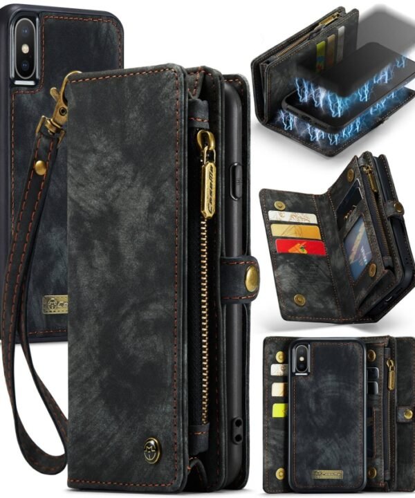 For iPhone X / XS CaseMe-008 TPU + PC Magnetic Absorption Detachable Back Cover Horizontal Flip Leather Case with Holder & Card Slots & Zipper Wallet & Photo Frame