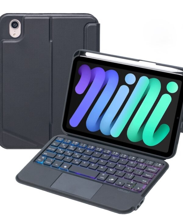 T06-AS For iPad mini6 / mini 7 Touch Backlight Split Type Bluetooth Keyboard Leather Case