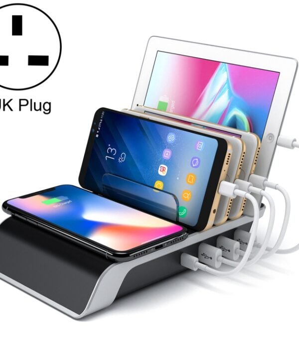 UD09 4 USB Ports Qi Standard Wireless Charger Phone Desktop Stand Holder, UK Plug