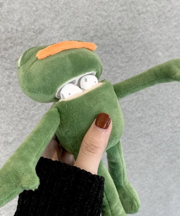 For AirPods 1 / 2 Plush Sad Frog Shape Earphone Protective Case with Hook