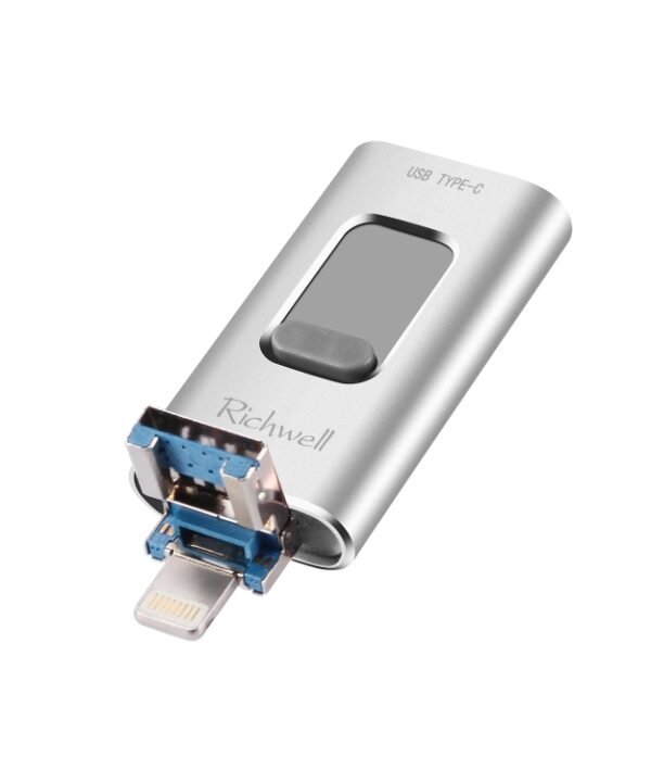 Richwell 3 in 1 32G Type-C + 8 Pin + USB 3.0 Metal Push-pull Flash Disk with OTG Function