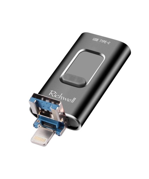 Richwell 3 in 1 64G Type-C + 8 Pin + USB 3.0 Metal Push-pull Flash Disk with OTG Function