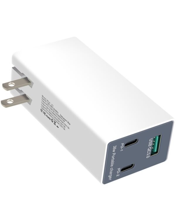 WLX-X3 36W 90 Degrees Foldable Pin Portable Multi-function USB Charger, US Plug