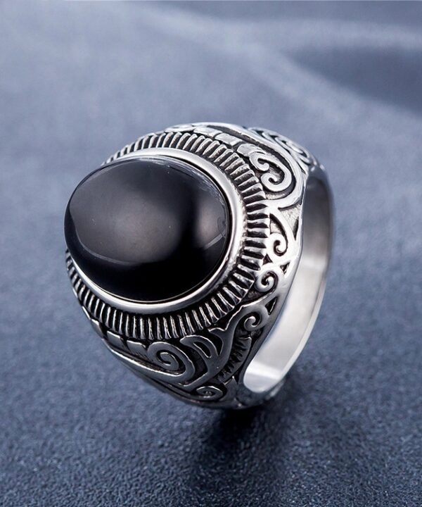 Europe and America Style Retro Gemstone Turquoise Men Titanium Steel Ring, Size: 9, Diameter: 19mm, Perimeter: 59.8mm, Diameter: 19mm