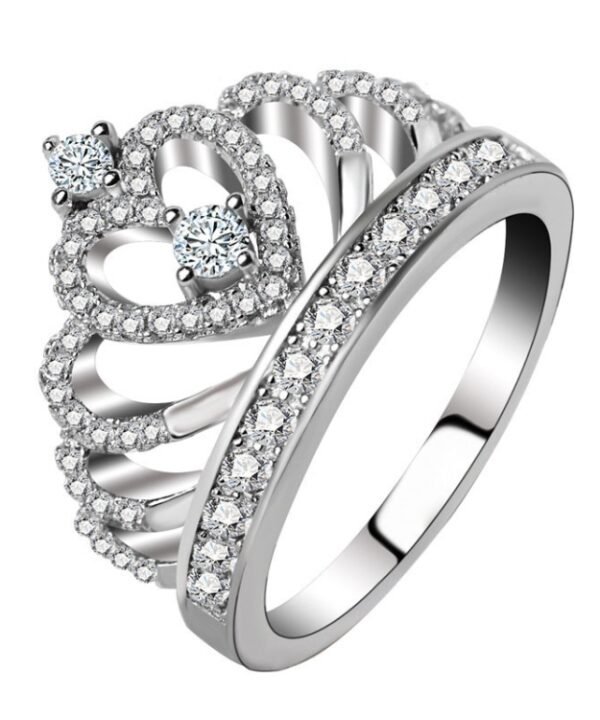 Princess Queen Crown-shaped Platinum Plated Zircon Ring, US Size: 5, Diameter: 15.7mm, Perimeter: 49.3mm, 5