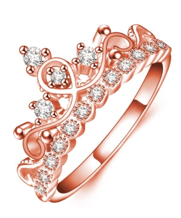 Princess Queen Crown-shaped Rose Gold Plated Zircon Ring, US Size: 10, Diameter: 19.8mm , Perimeter: 62.1mm, 10