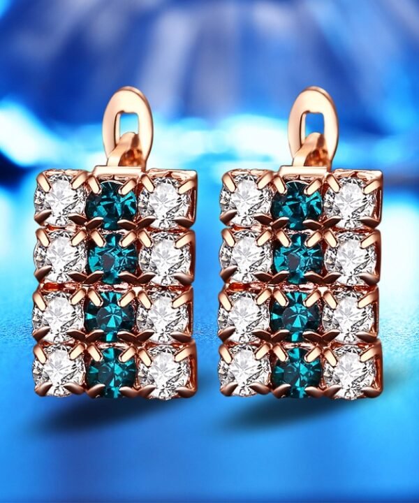 1 Pair Of 18 k Gold Rectangle Shape Sterling Silver Crystal Stud Earring For Women, 16*9 mm(Gold)