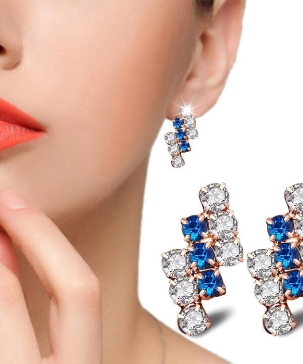 1 Pair Of 18 k Gold Irregular Geometrical Sterling Silver Crystal Stud Earring For Women, 21*9 mm, Blue, Red
