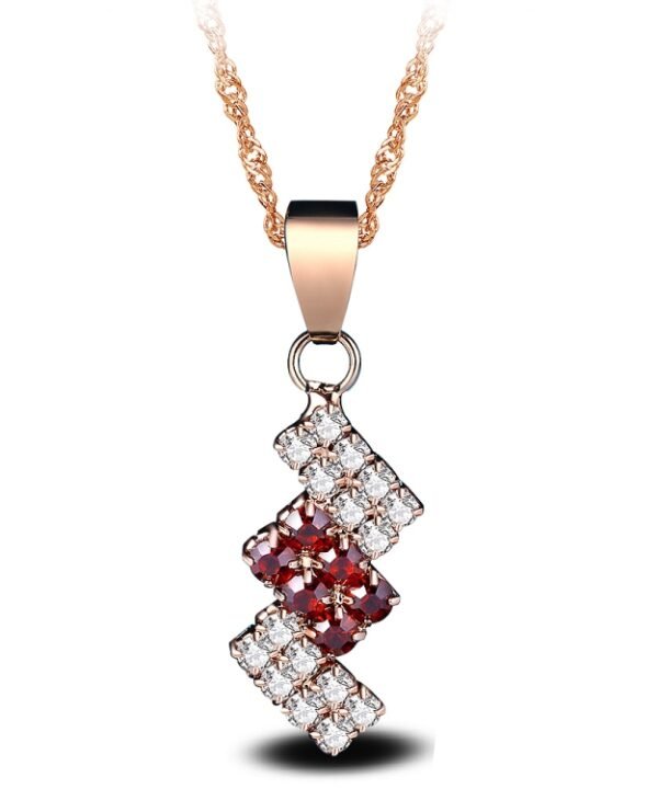 18k Gold Plated Irregular Geometry Crystal Pendant Necklace For Female, 43*13 mm, Red, Blue