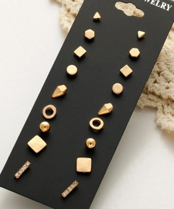 9 Pair Sets Assorted Multiple Stud Earrings Jewelry Set With Card For Women And Girls, Gold, Silver