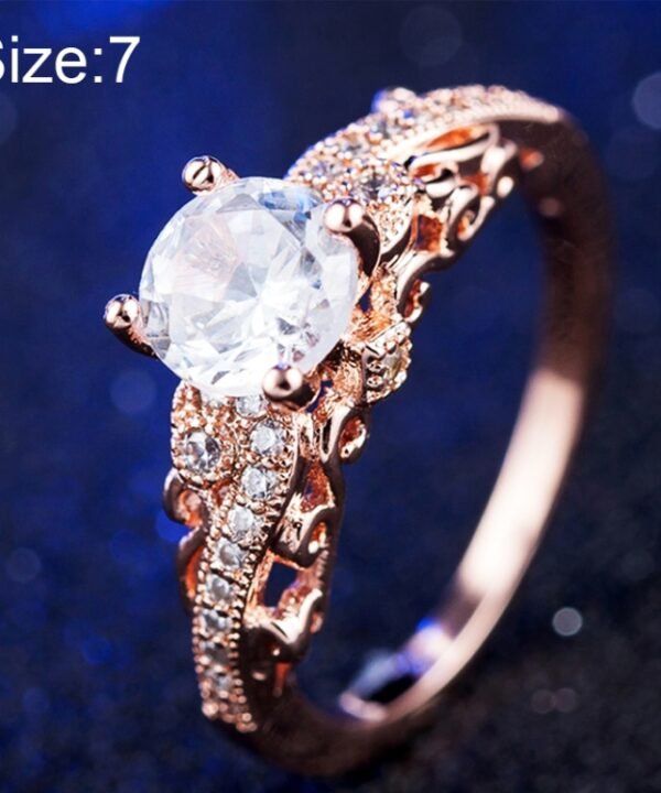 1 Pair Women Fashion Micro-inlaid Zircon Engagement Ring Princess Queen Aristocratic Temperament Couple Ring(Rose Gold US size: 7), US size: 7
