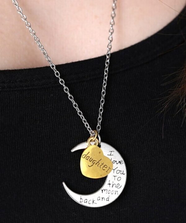 Half-Moon-Shaped Alloy Plated Pendant Necklace With Greetings Engraved At The Backside For Family, Diameter 3cm, Perimeter 9.4cm(Silver+Gold For daughter), For daughter